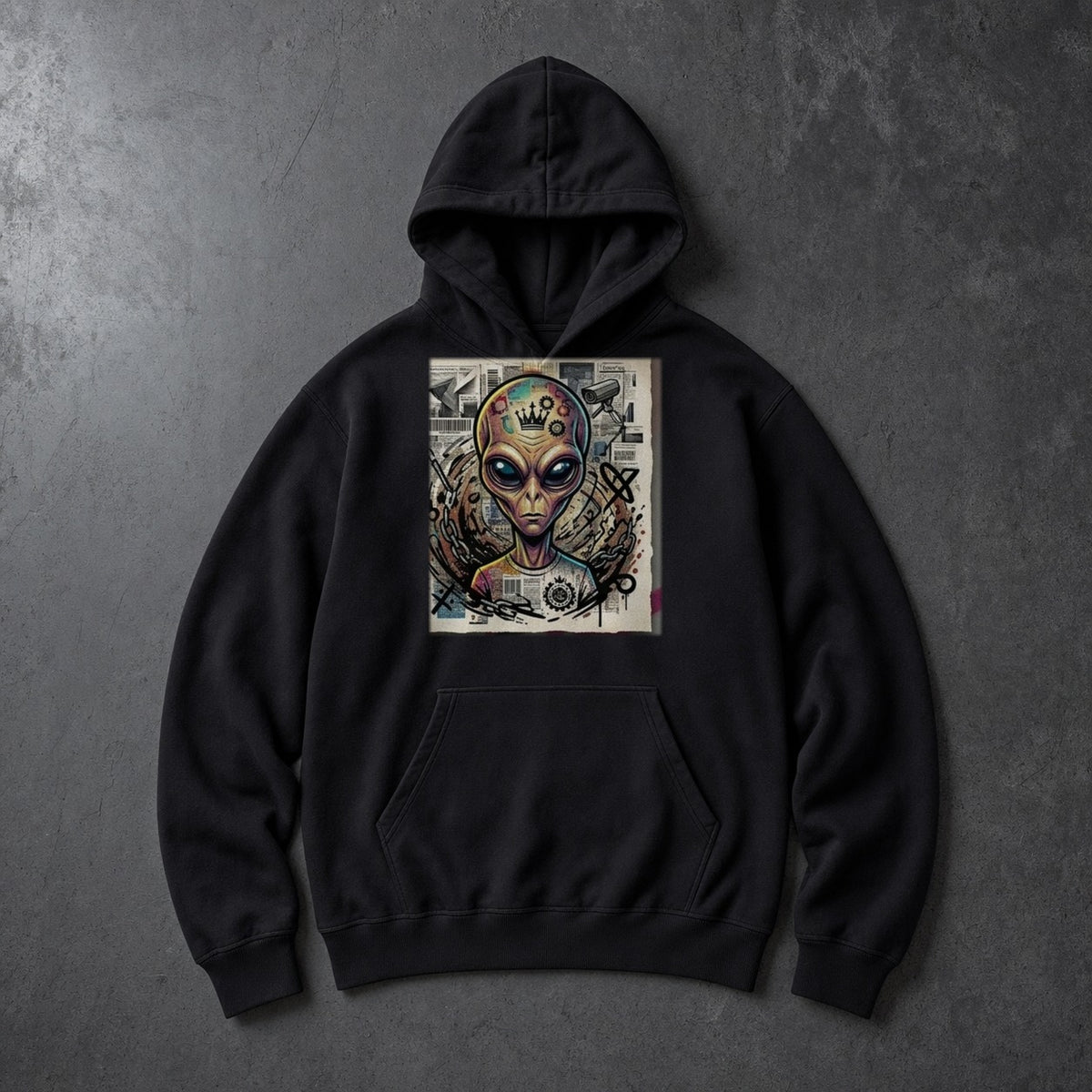 Outsider black fleece hoodie by Chaos City Canvas