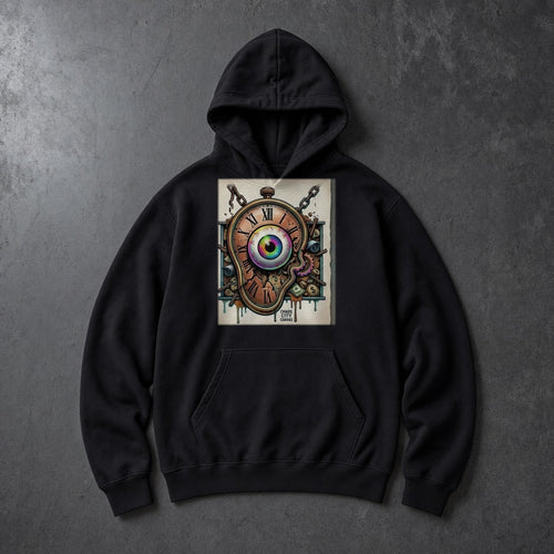 Borrowed Time black fleece hoodie by Chaos City Canvas
