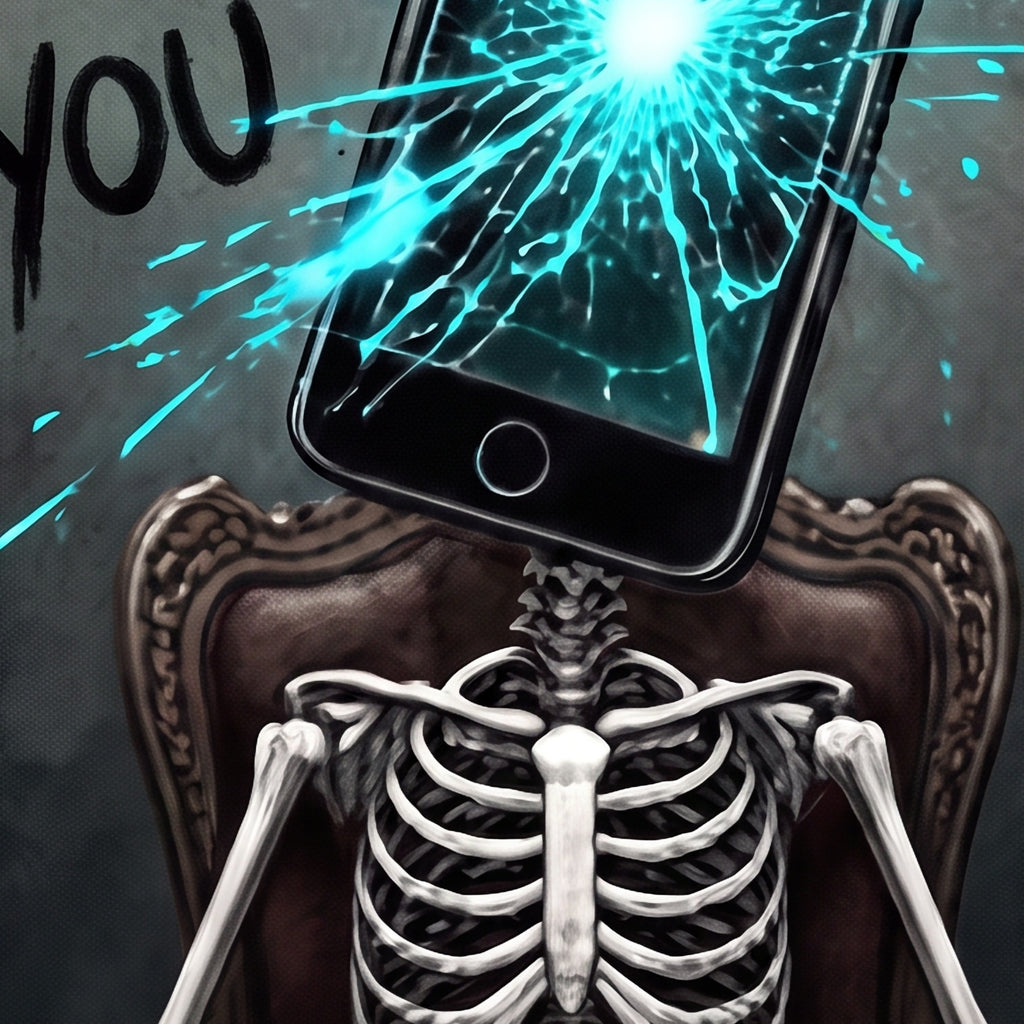 Close detail of the Dead Phone at a Funeral print showing ink texture