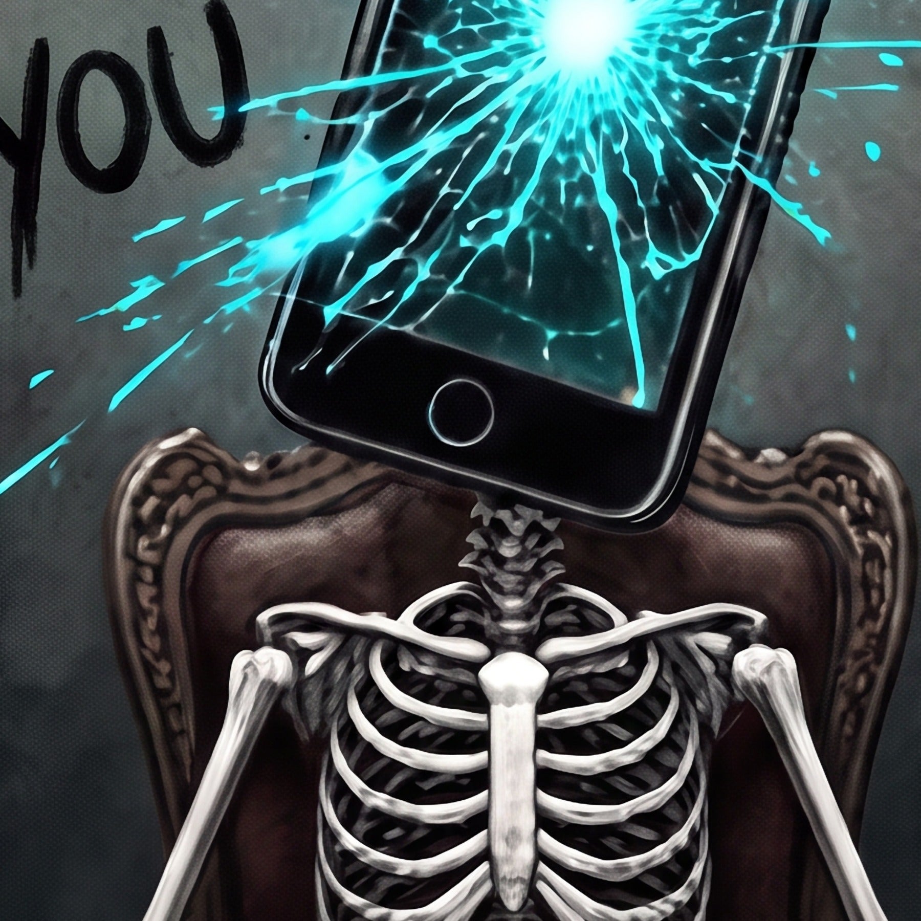 Close detail of the Dead Phone at a Funeral print showing ink texture