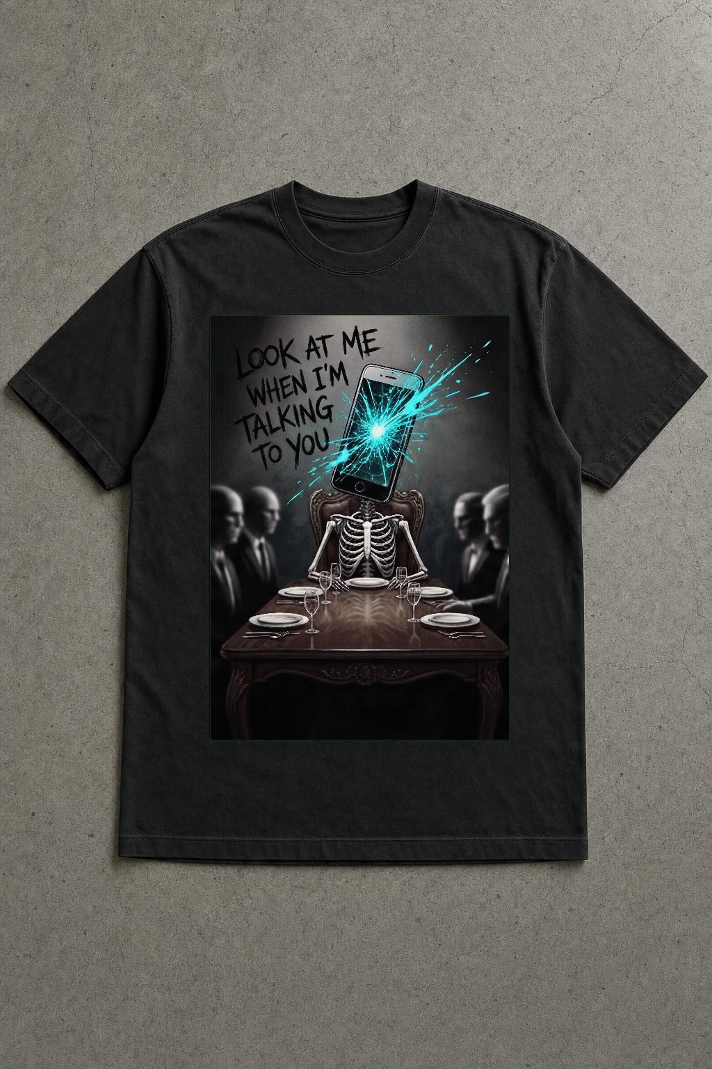 Dead Phone at a Funeral heavyweight black tee by Chaos City Canvas