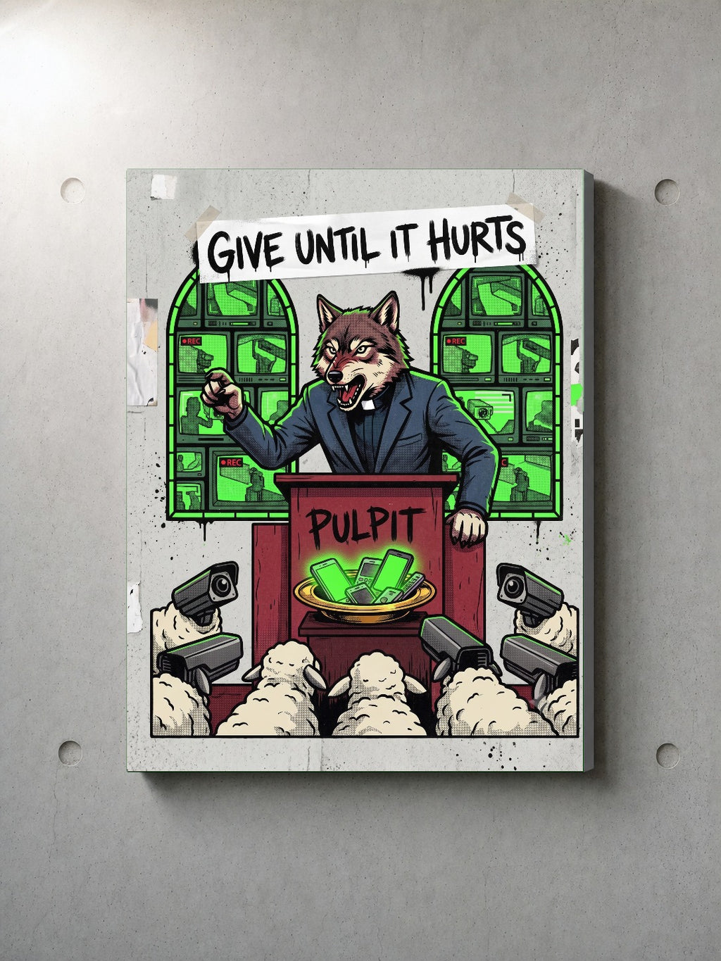 Give Until It Hurts stretched canvas wall art by Chaos City Canvas