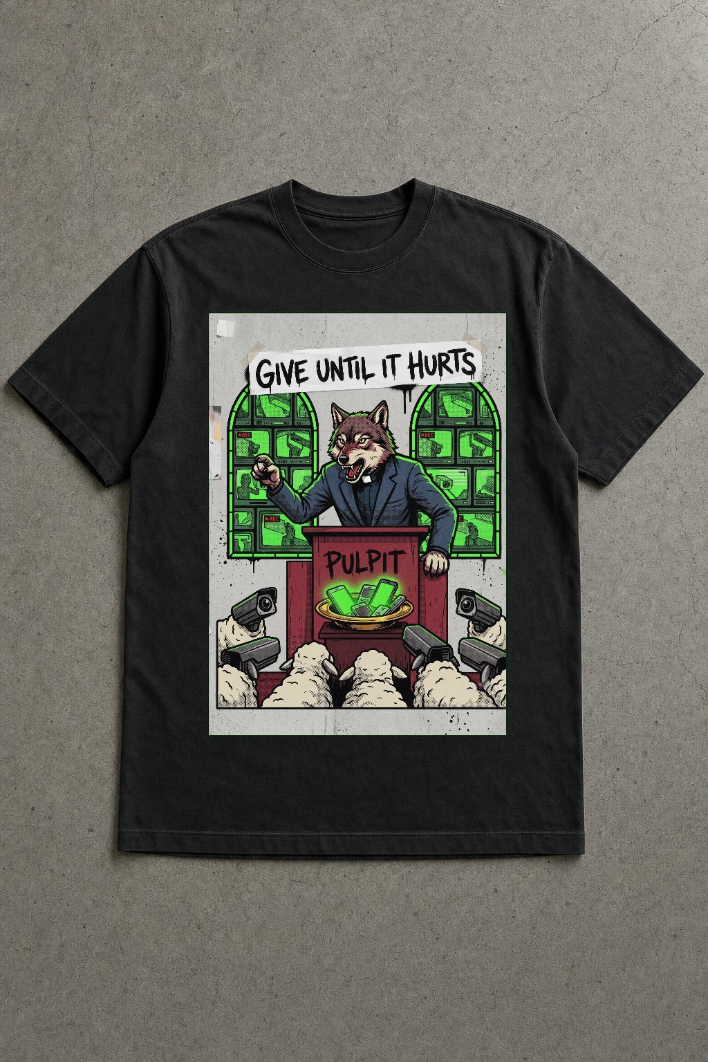 Give Until It Hurts heavyweight black tee by Chaos City Canvas