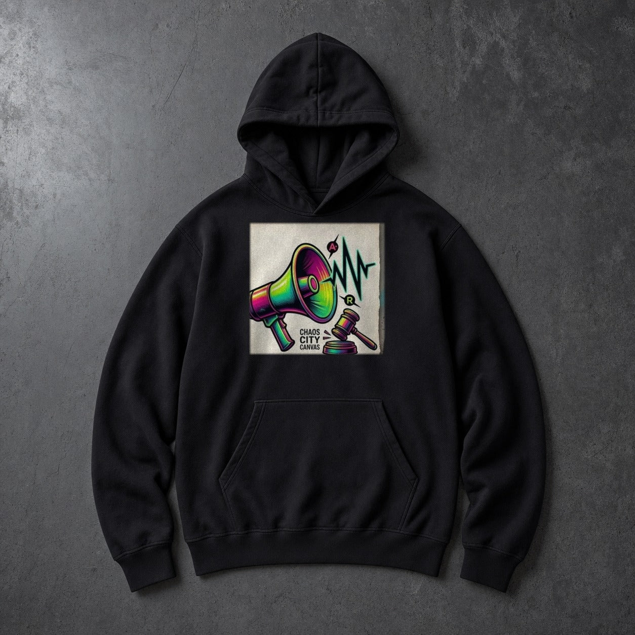 Objection black fleece hoodie by Chaos City Canvas