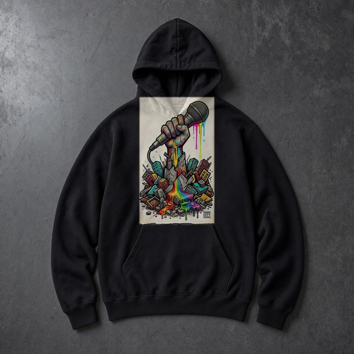 Amplify black fleece hoodie by Chaos City Canvas