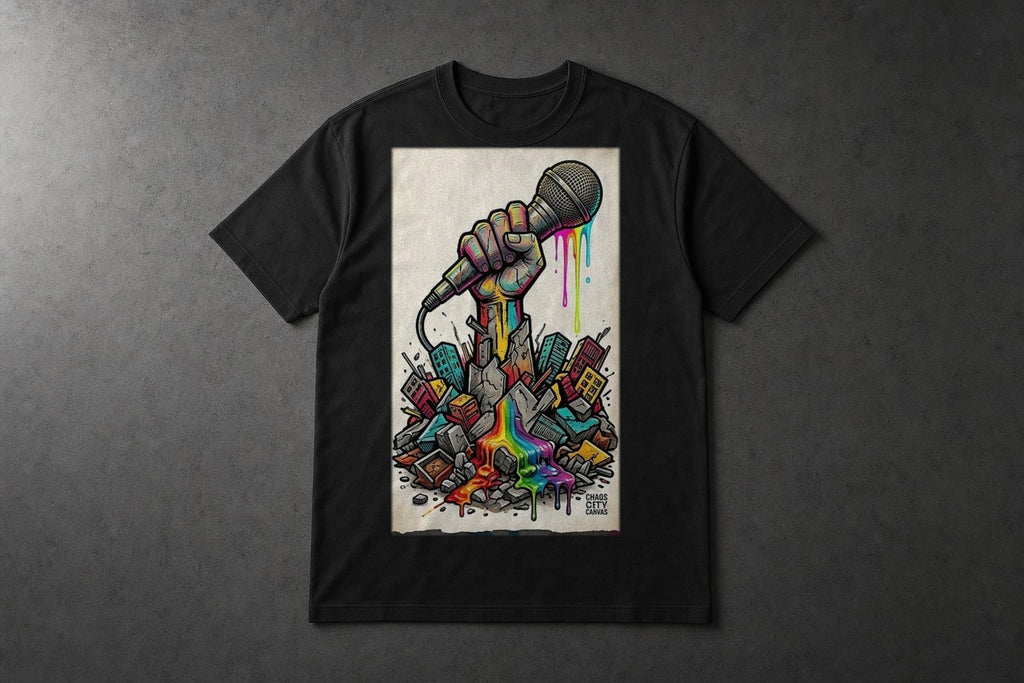 Amplify heavyweight black tee by Chaos City Canvas