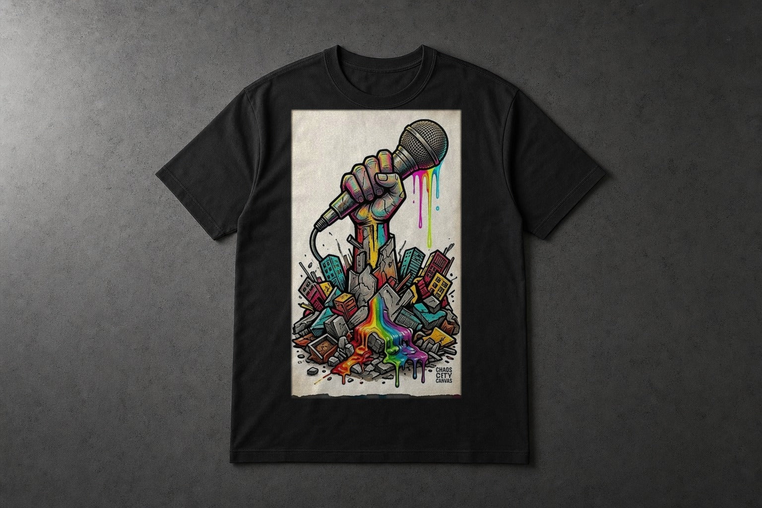 Amplify heavyweight black tee by Chaos City Canvas