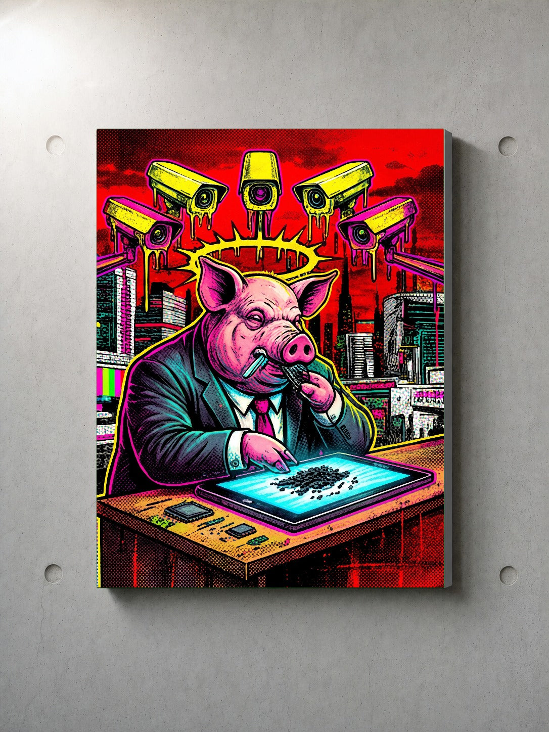 Surveillance / Consume stretched canvas wall art by Chaos City Canvas