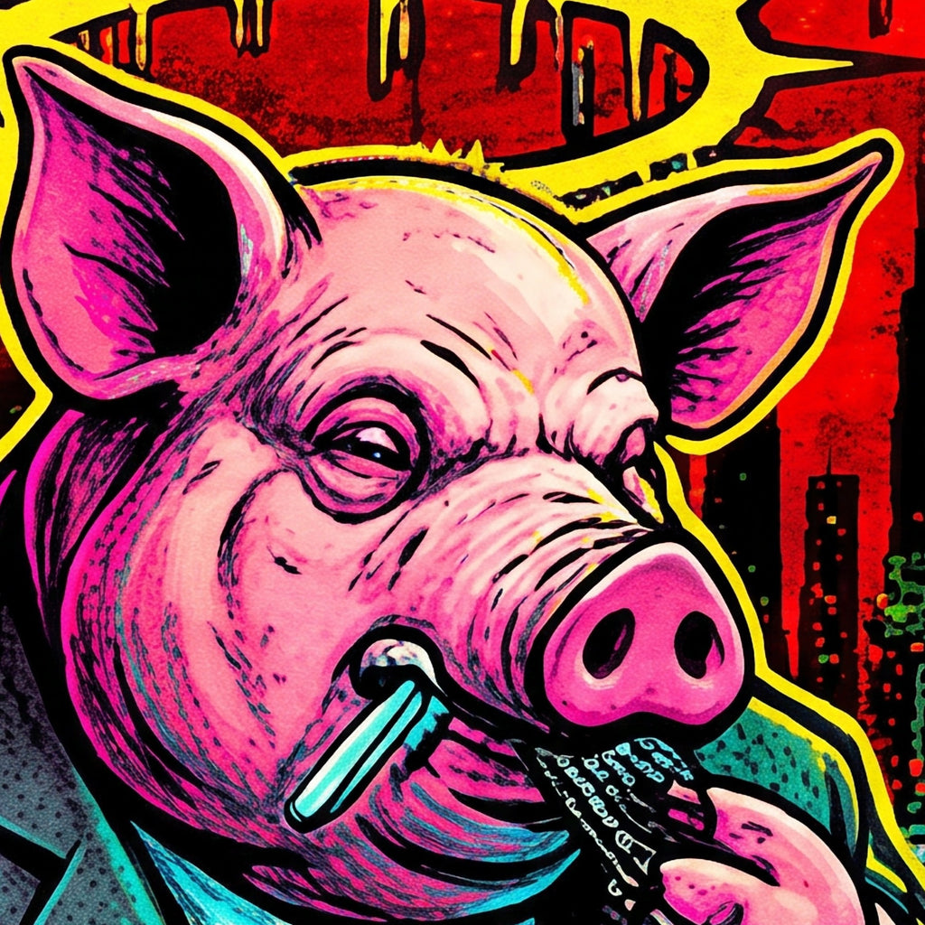 Close detail of the Surveillance / Consume artwork